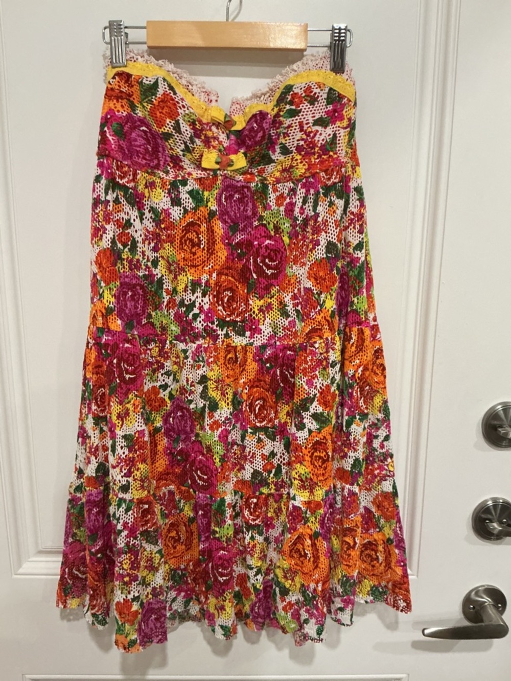 Betsey Johnson Red Crochet-Trim Strapless Swimdress/coverup